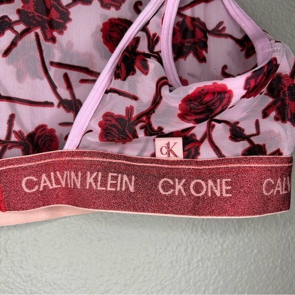 NEW Calvin Klein sheer rose floral print pink & red bralette size medium - Picture 5 of 7